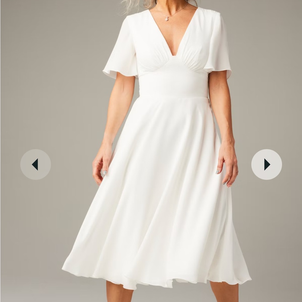 David's Bridal Butterfly Ruffle Sleeve White Midi Wedding Dress